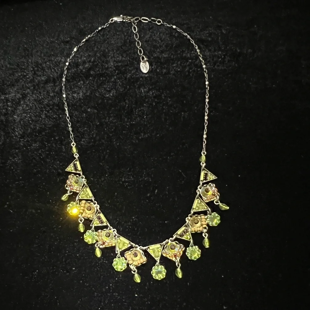VINTAGE Ayala Bar Silver, Green & Bronze Necklace - Picture 2 of 6